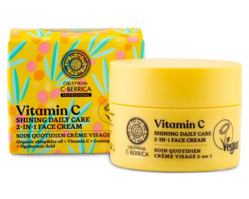 Crema viso 2-in-1 quotidiana illuminante alla vitamina C Oblepikha C-Berrica