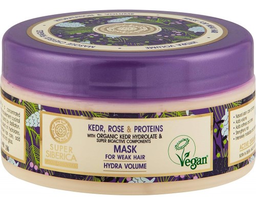 Maschera per capelli deboli con pino, rosa e proteine Super Siberica