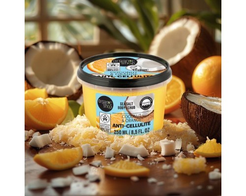 Scrub corpo al sale marino anti-cellulite al cocco e arancia Organic Shop 